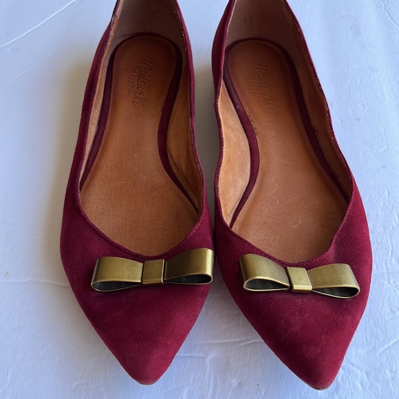 Madewell Bow Skimmer Burgundy Suede Pointy Toe Flats Size 9 - Picture 2 of 9